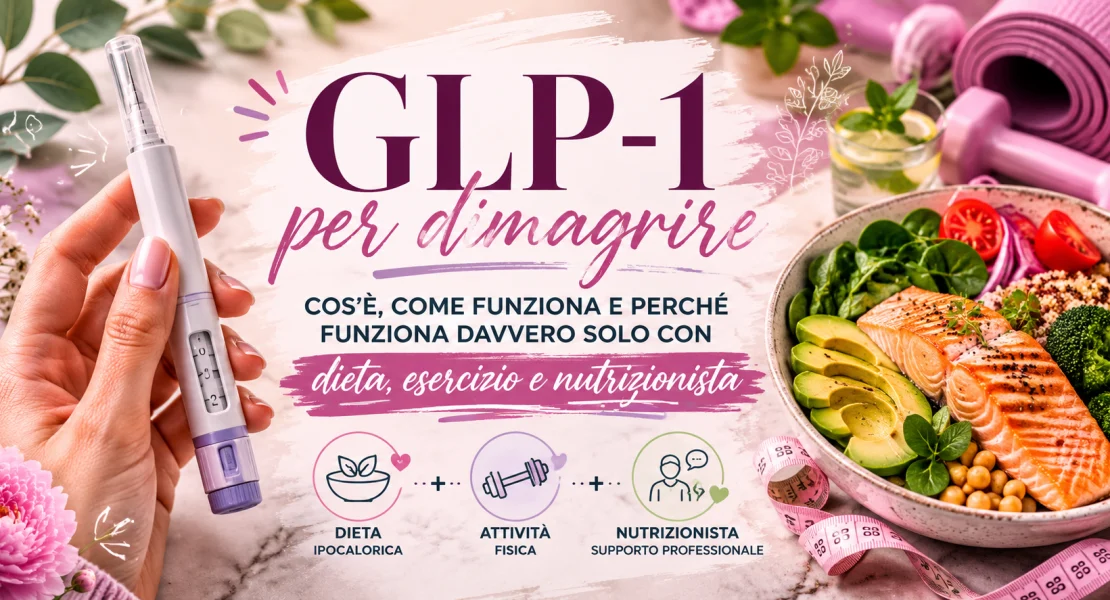 Farmaci GLP-1 per dimagrire associati a dieta, attività fisica e nutrizionista.